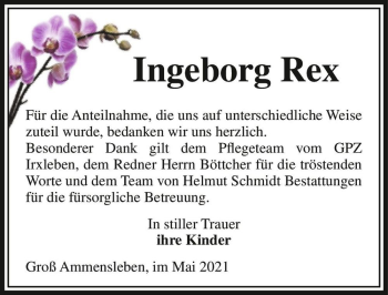 Traueranzeige von Ingeborg Rex  von Magdeburger Volksstimme