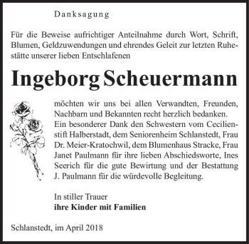 Traueranzeige von Ingeborg Scheuermann  von Magdeburger Volksstimme