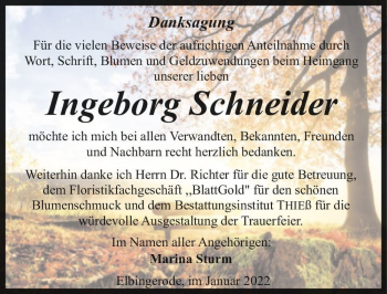 Traueranzeige von Ingeborg Schneider  von Magdeburger Volksstimme