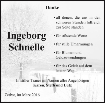 Traueranzeige von Ingeborg Schnelle  von Magdeburger Volksstimme
