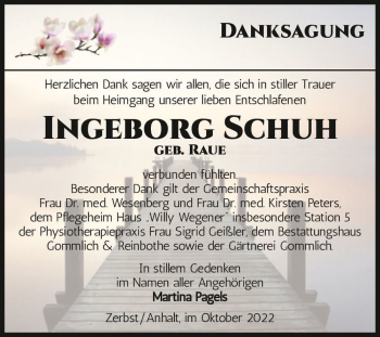 Traueranzeige von Ingeborg Schuh (geb. Raue)  von Magdeburger Volksstimme