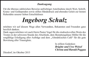 Traueranzeige von Ingeborg Schulz  von Magdeburger Volksstimme