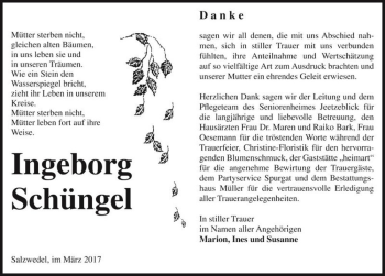 Traueranzeige von Ingeborg Schüngel  von Magdeburger Volksstimme