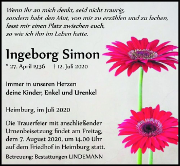 Traueranzeige von Ingeborg Simon  von Magdeburger Volksstimme
