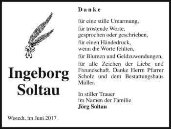 Traueranzeige von Ingeborg Soltau  von Magdeburger Volksstimme