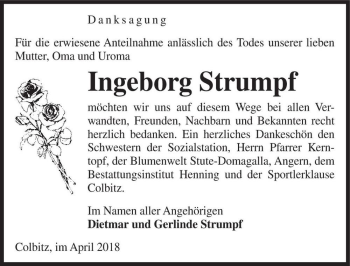 Traueranzeige von Ingeborg Strumpf  von Magdeburger Volksstimme