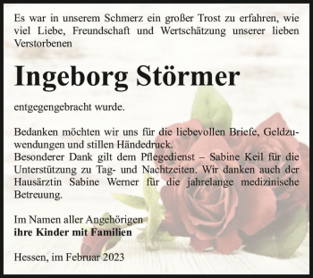 Traueranzeige von Ingeborg Störmer  von Magdeburger Volksstimme