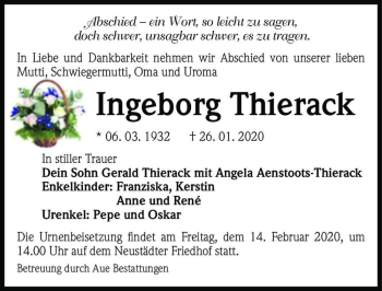 Traueranzeige von Ingeborg Thierack  von Magdeburger Volksstimme