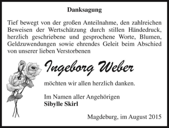 Traueranzeige von Ingeborg Weber  von Magdeburger Volksstimme