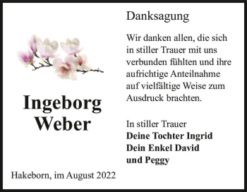Traueranzeige von Ingeborg Weber  von Magdeburger Volksstimme