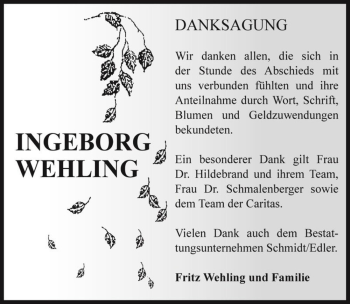 Traueranzeige von Ingeborg Wehling  von Magdeburger Volksstimme