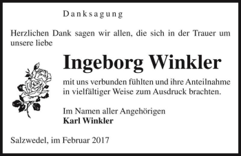 Traueranzeige von Ingeborg Winkler  von Magdeburger Volksstimme