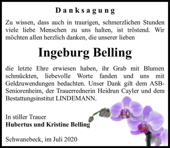 Traueranzeige von Ingeburg Belling  von Magdeburger Volksstimme