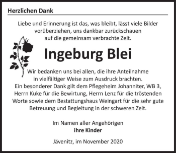 Traueranzeige von Ingeburg Blei  von Magdeburger Volksstimme