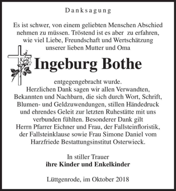 Traueranzeige von Ingeburg Bothe  von Magdeburger Volksstimme