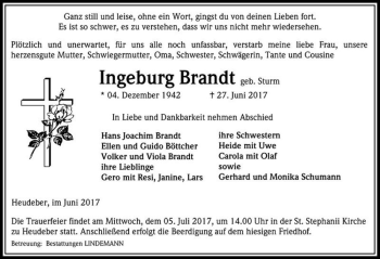 Traueranzeige von Ingeburg Brandt (geb. Sturm)  von Magdeburger Volksstimme