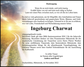 Traueranzeige von Ingeburg Charwat  von Magdeburger Volksstimme
