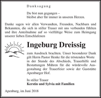 Traueranzeige von Ingeburg Dreissig  von Magdeburger Volksstimme