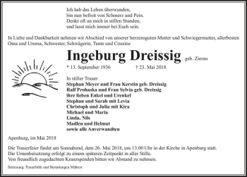 Traueranzeige von Ingeburg Dreissig (geb. Zierau)  von Magdeburger Volksstimme