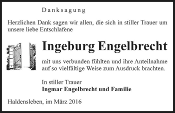 Traueranzeige von Ingeburg Engelbrecht  von Magdeburger Volksstimme