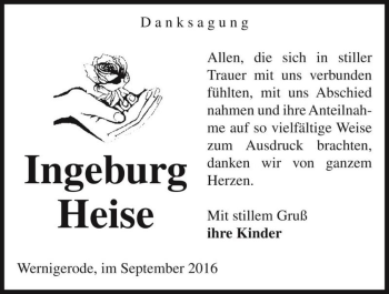 Traueranzeige von Ingeburg Heise  von Magdeburger Volksstimme