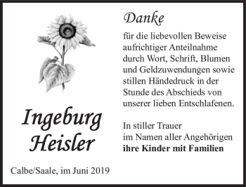 Traueranzeige von Ingeburg Heisler  von Magdeburger Volksstimme