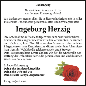 Traueranzeige von Ingeburg Herzig  von Magdeburger Volksstimme