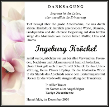 Traueranzeige von Ingeburg Kröckel  von Magdeburger Volksstimme