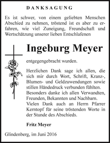 Traueranzeige von Ingeburg Meyer  von Magdeburger Volksstimme