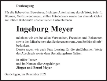 Traueranzeige von Ingeburg Meyer  von Magdeburger Volksstimme