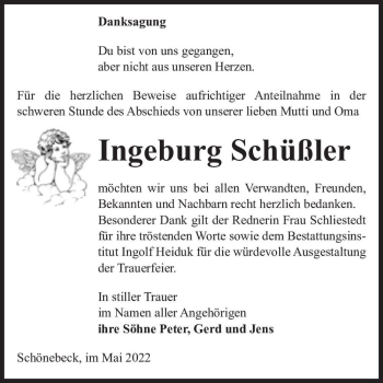 Traueranzeige von Ingeburg Schüßler  von Magdeburger Volksstimme