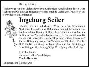 Traueranzeige von Ingeburg Seiler  von Magdeburger Volksstimme