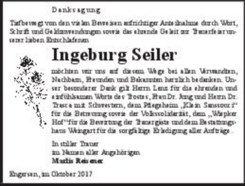 Traueranzeige von Ingeburg Seiler  von Magdeburger Volksstimme