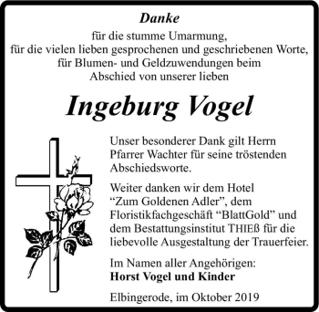 Traueranzeige von Ingeburg Vogel  von Magdeburger Volksstimme