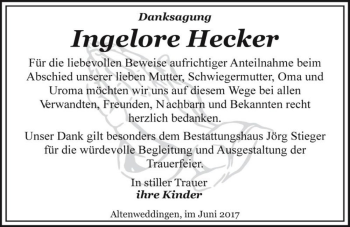 Traueranzeige von Ingelore Hecker  von Magdeburger Volksstimme