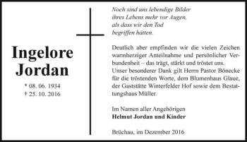 Traueranzeige von Ingelore Jordan  von Magdeburger Volksstimme