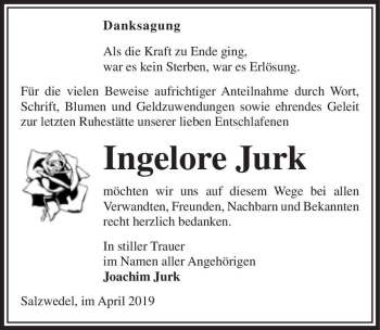 Traueranzeige von Ingelore Jurk  von Magdeburger Volksstimme