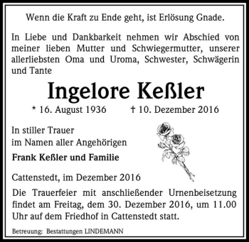 Traueranzeige von Ingelore Keßler  von Magdeburger Volksstimme