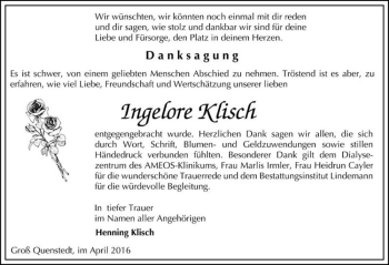 Traueranzeige von Ingelore Klisch  von Magdeburger Volksstimme