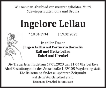 Traueranzeige von Ingelore Lellau  von Magdeburger Volksstimme