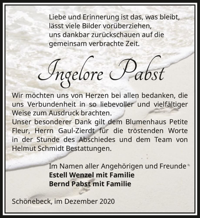  Traueranzeige für Ingelore Pabst  vom 02.01.2021 aus Magdeburger Volksstimme