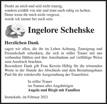 Traueranzeige von Ingelore Schehske  von Magdeburger Volksstimme