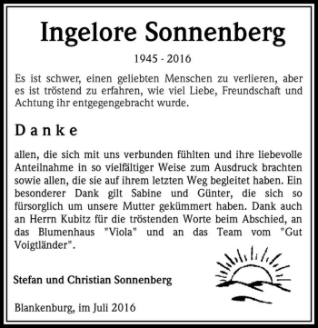 Traueranzeige von Ingelore Sonnenberg  von Magdeburger Volksstimme
