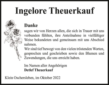 Traueranzeige von Ingelore Theuerkauf  von Magdeburger Volksstimme