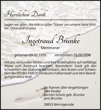 Traueranzeige von Ingetraud Brunke  von Magdeburger Volksstimme