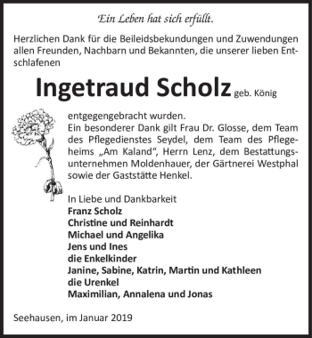 Traueranzeige von Ingetraud Scholz (geb. König)  von Magdeburger Volksstimme
