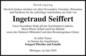 Traueranzeige von Ingetraud Seiffert  von Magdeburger Volksstimme