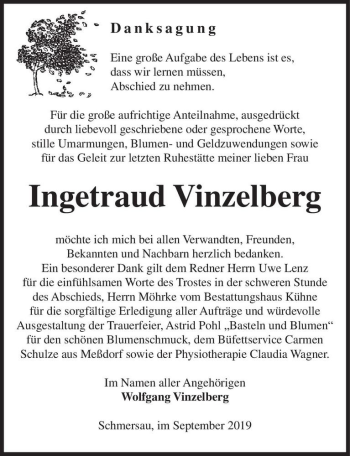 Traueranzeige von Ingetraud Vinzelberg  von Magdeburger Volksstimme