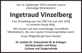 Traueranzeige von Ingetraud Vinzelberg  von Magdeburger Volksstimme
