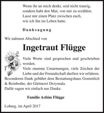 Traueranzeige von Ingetraut Flügge  von Magdeburger Volksstimme